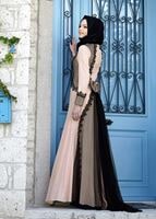 Tesettür giyim PEMBE  ŞİFON ABİYE ELBİSE 5099 