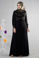 Tesettür giyim SİYAH ALVİNA TAŞ DETAYLI ABİYE ELBİSE T 5123