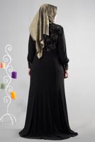 Tesettür giyim SİYAH ALVİNA TAŞ DETAYLI ABİYE ELBİSE T 5123