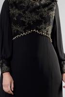Tesettür giyim SİYAH ALVİNA TAŞ DETAYLI ABİYE ELBİSE T 5123
