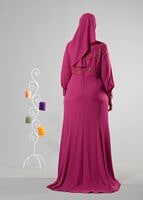 Tesettür giyim FUŞYA ALVİNA TAŞ DETAYLI ABİYE ELBİSE T 5123