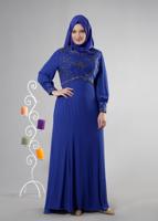 Tesettür giyim LACİVERT ALVİNA TAŞ DETAYLI ABİYE ELBİSE T 5123
