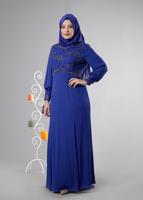 Tesettür giyim LACİVERT ALVİNA TAŞ DETAYLI ABİYE ELBİSE T 5123