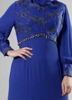 Tesettür giyim LACİVERT ALVİNA TAŞ DETAYLI ABİYE ELBİSE T 5123
