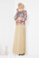 Tesettür giyim FUŞYA ALVİNA ÇİÇEK DESENLİ ABİYE ELBİSE T 5153