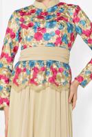 Tesettür giyim FUŞYA ALVİNA ÇİÇEK DESENLİ ABİYE ELBİSE T 5153