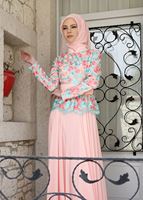 Tesettür giyim YEŞİL ALVİNA ÇİÇEK DESENLİ ABİYE ELBİSE T 5153