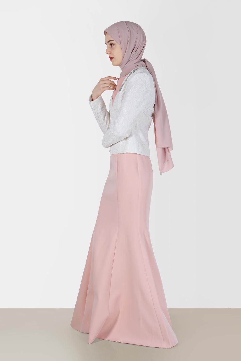 Tesettür giyim PUDRA ALVİNA İKİLİ ABİYE ELBİSE T 5208