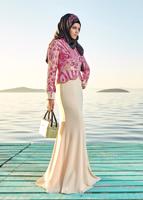 Tesettür giyim FUŞYA ALVİNA İŞLEMELİ ABİYE ELBİSE T 5217