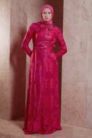 Tesettür giyim FUŞYA ALVİNA ÇİÇEK DESENLİ ABİYE ELBİSE T 5259