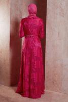 Tesettür giyim FUŞYA ALVİNA ÇİÇEK DESENLİ ABİYE ELBİSE T 5259