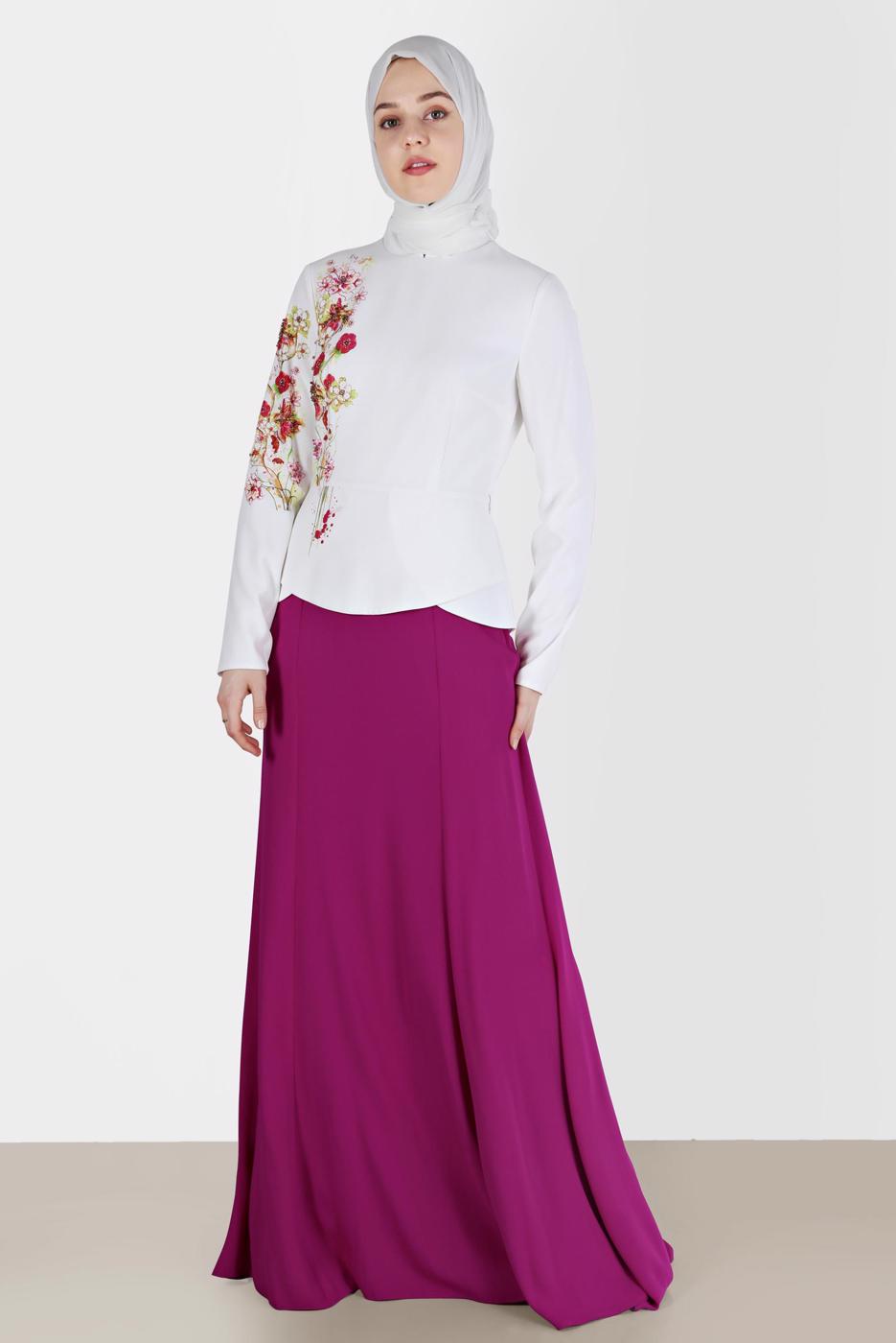 Tesettür giyim MOR ALVİNA NAKIŞLI ABİYE ELBİSE T 5136