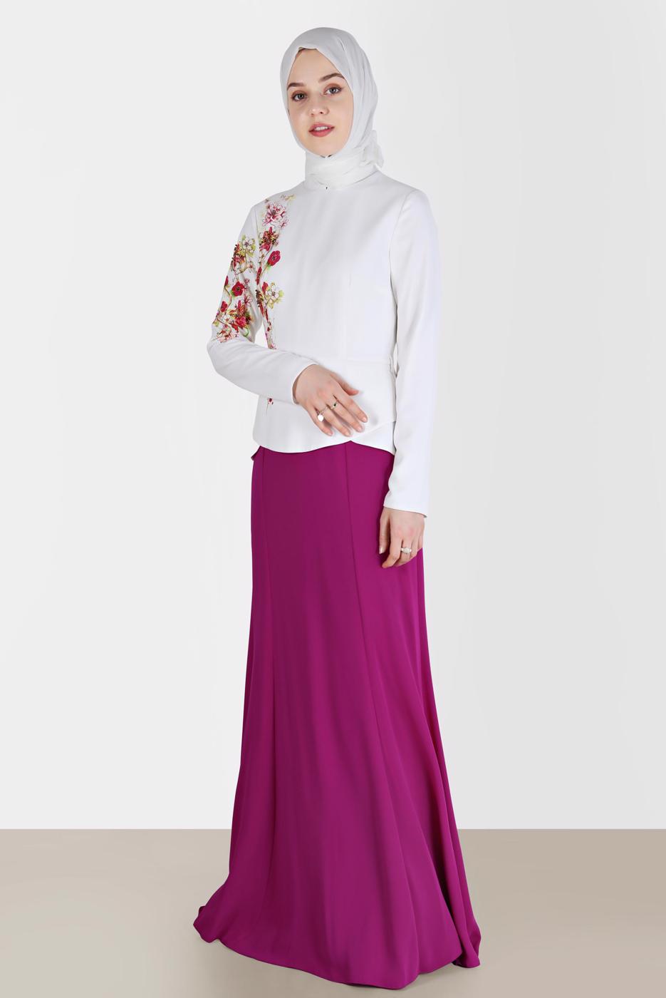 Tesettür giyim MOR ALVİNA NAKIŞLI ABİYE ELBİSE T 5136