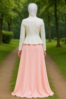 Tesettür giyim PUDRA ALVİNA NAKIŞLI ABİYE ELBİSE T 5136