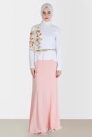 Tesettür giyim PUDRA ALVİNA NAKIŞLI ABİYE ELBİSE T 5136