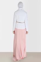 Tesettür giyim PUDRA ALVİNA NAKIŞLI ABİYE ELBİSE T 5136