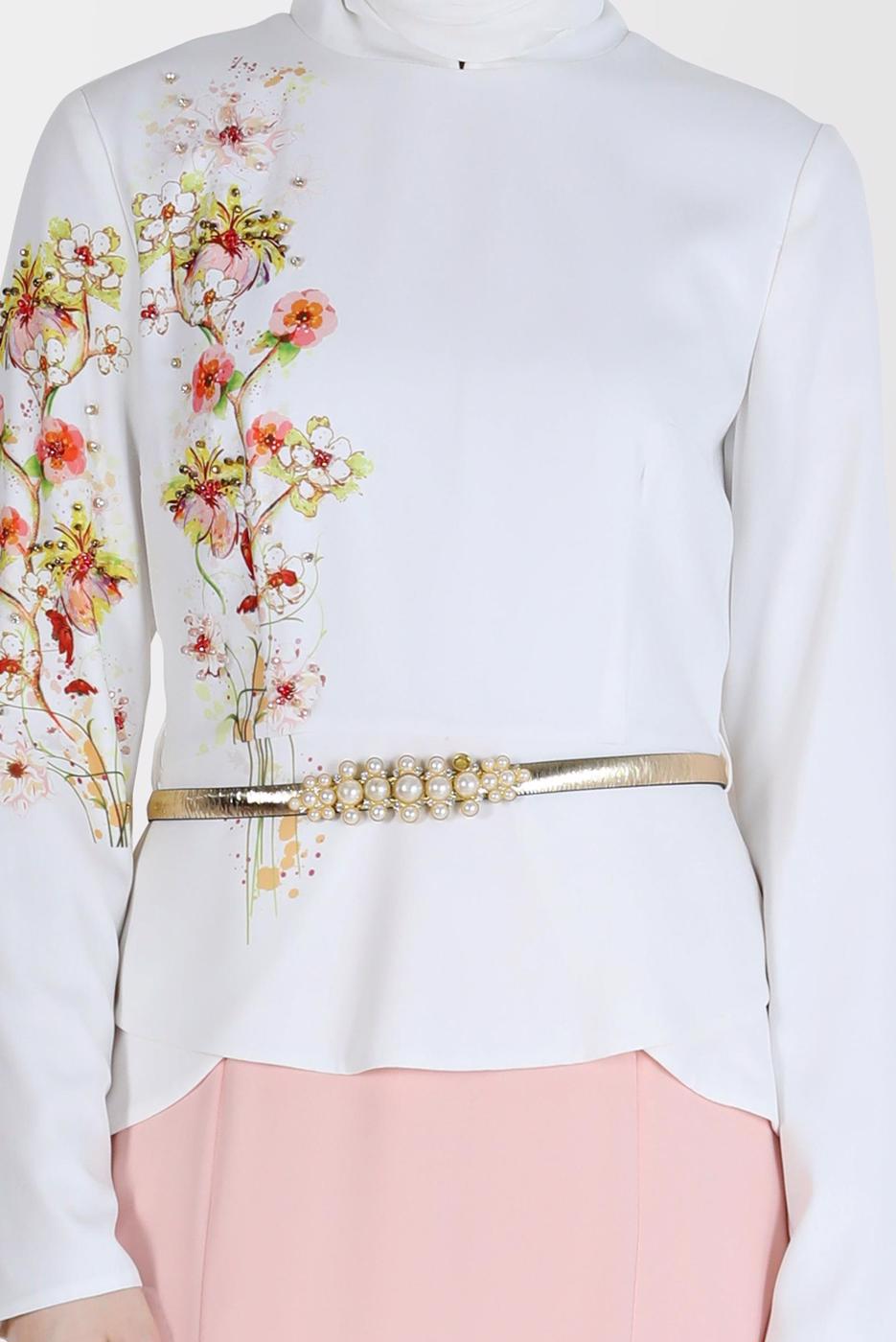 Tesettür giyim PUDRA ALVİNA NAKIŞLI ABİYE ELBİSE T 5136