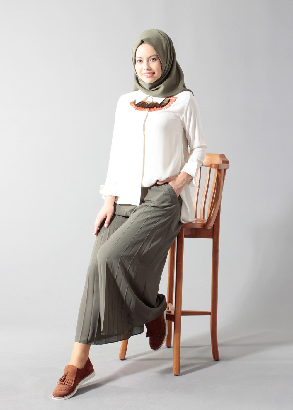 Vêtements hijab KAKI T 1495 Actüel Piliseli Pantolon