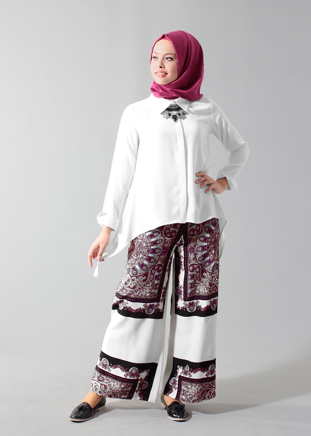 Hijab clothing PURPLE T 1497 Actüel Şal Desenli Pantolon