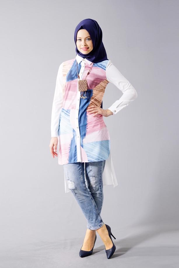 Vêtements hijab  T 5947 Actüel Desenli Tunik - TRENDTESETTÜR