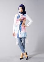 Hijab clothing CREAM T 5947 Actüel Desenli Tunik