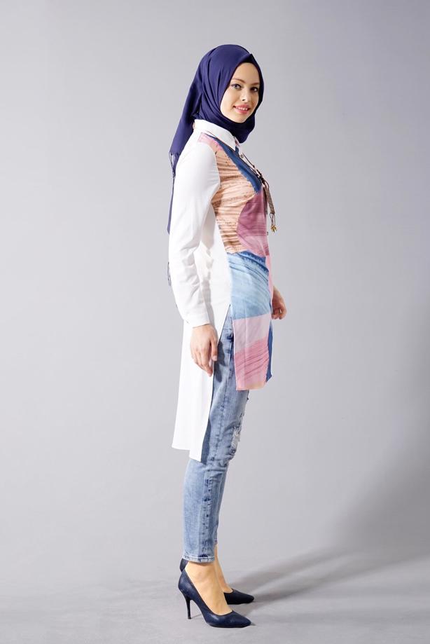 Vêtements hijab  T 5947 Actüel Desenli Tunik - TRENDTESETTÜR