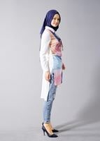 Hijab clothing CREAM T 5947 Actüel Desenli Tunik