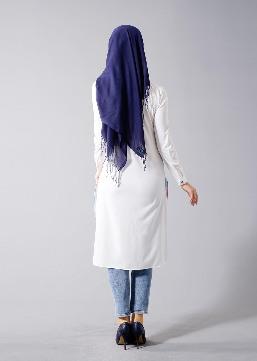 Hijab clothing CREAM T 5947 Actüel Desenli Tunik