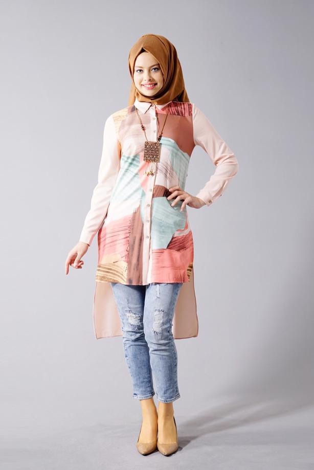 Vêtements hijab  T 5947 Actüel Desenli Tunik - TRENDTESETTÜR