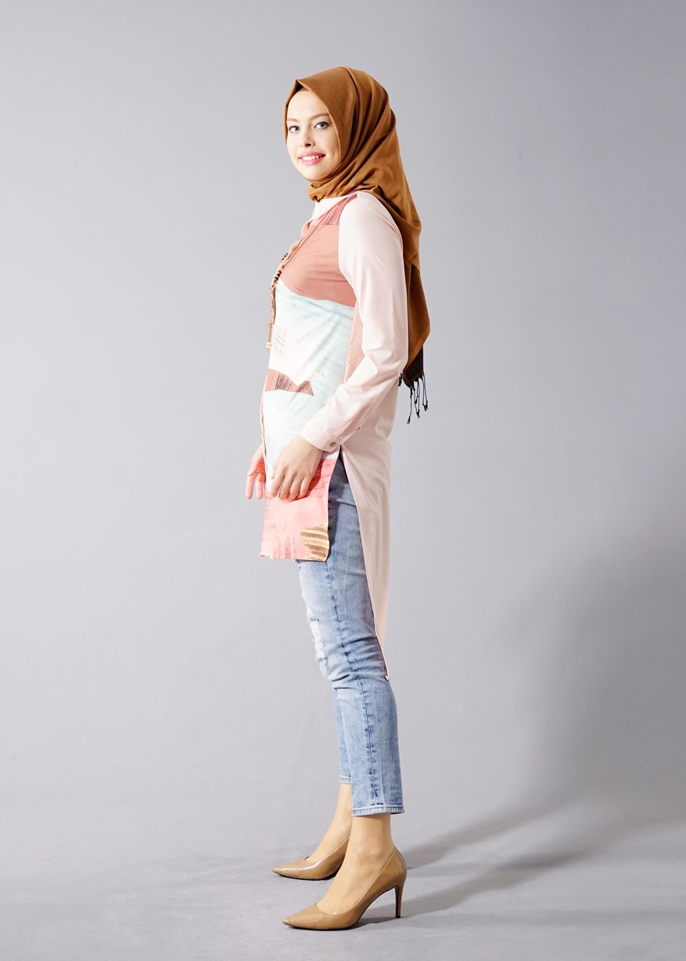 Vêtements hijab POUDRE T 5947 Actüel Desenli Tunik