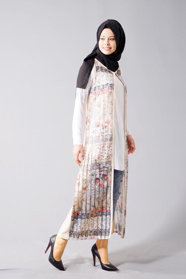 Vêtements hijab  T 8246 Actüel Kuşaklı Yelek - TRENDTESETTÜR