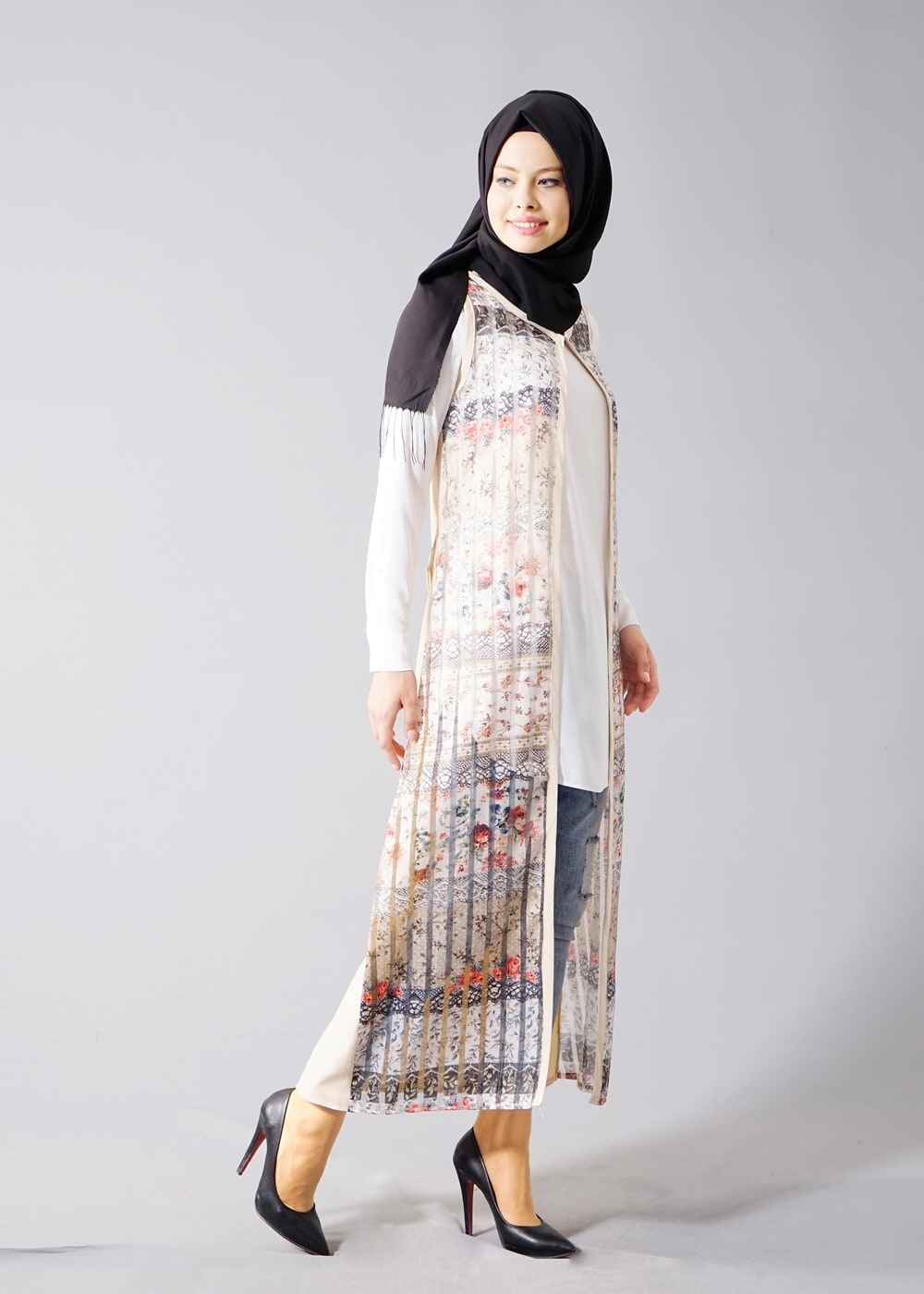 Hijab clothing POWDER T 8246 Actüel Kuşaklı Yelek