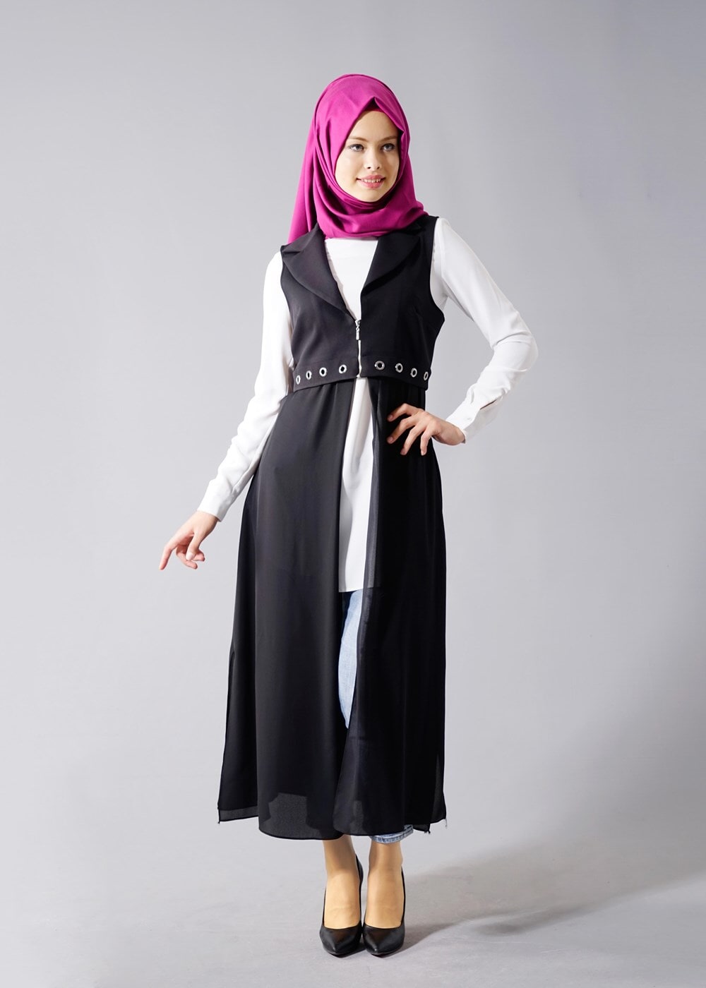 Vêtements hijab NOIR T 8298 Actüel Femuar Detaylı Yelek