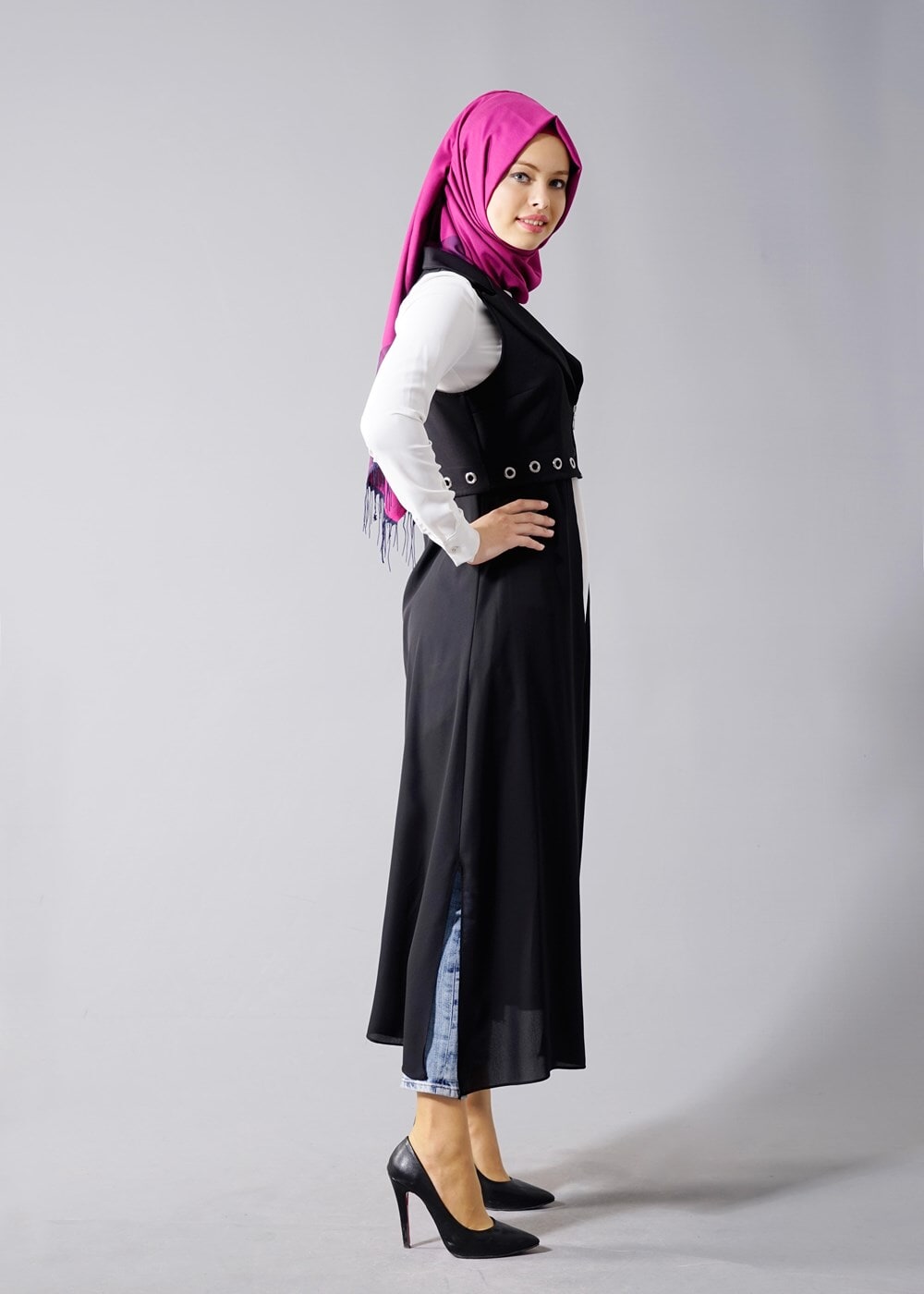 Vêtements hijab NOIR T 8298 Actüel Femuar Detaylı Yelek