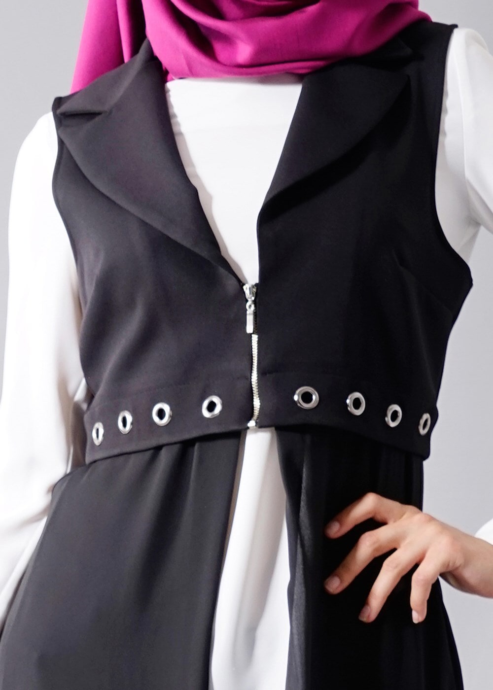 Hijab clothing BLACK T 8298 Actüel Femuar Detaylı Yelek