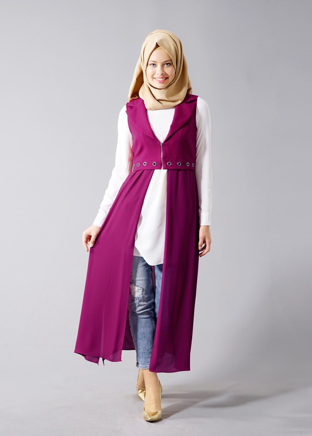 Vêtements hijab POURPRE T 8298 Actüel Femuar Detaylı Yelek