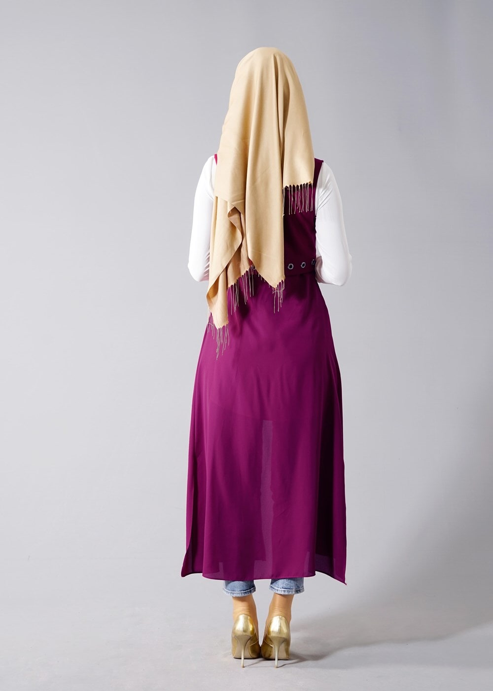 Vêtements hijab POURPRE T 8298 Actüel Femuar Detaylı Yelek