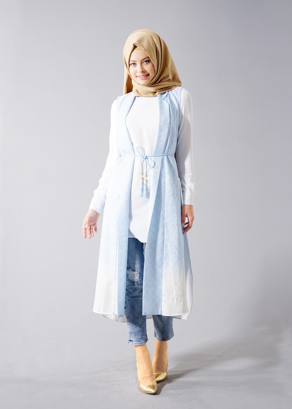 Vêtements hijab BLEU T 8329 Actüel Jakarlı Yelek