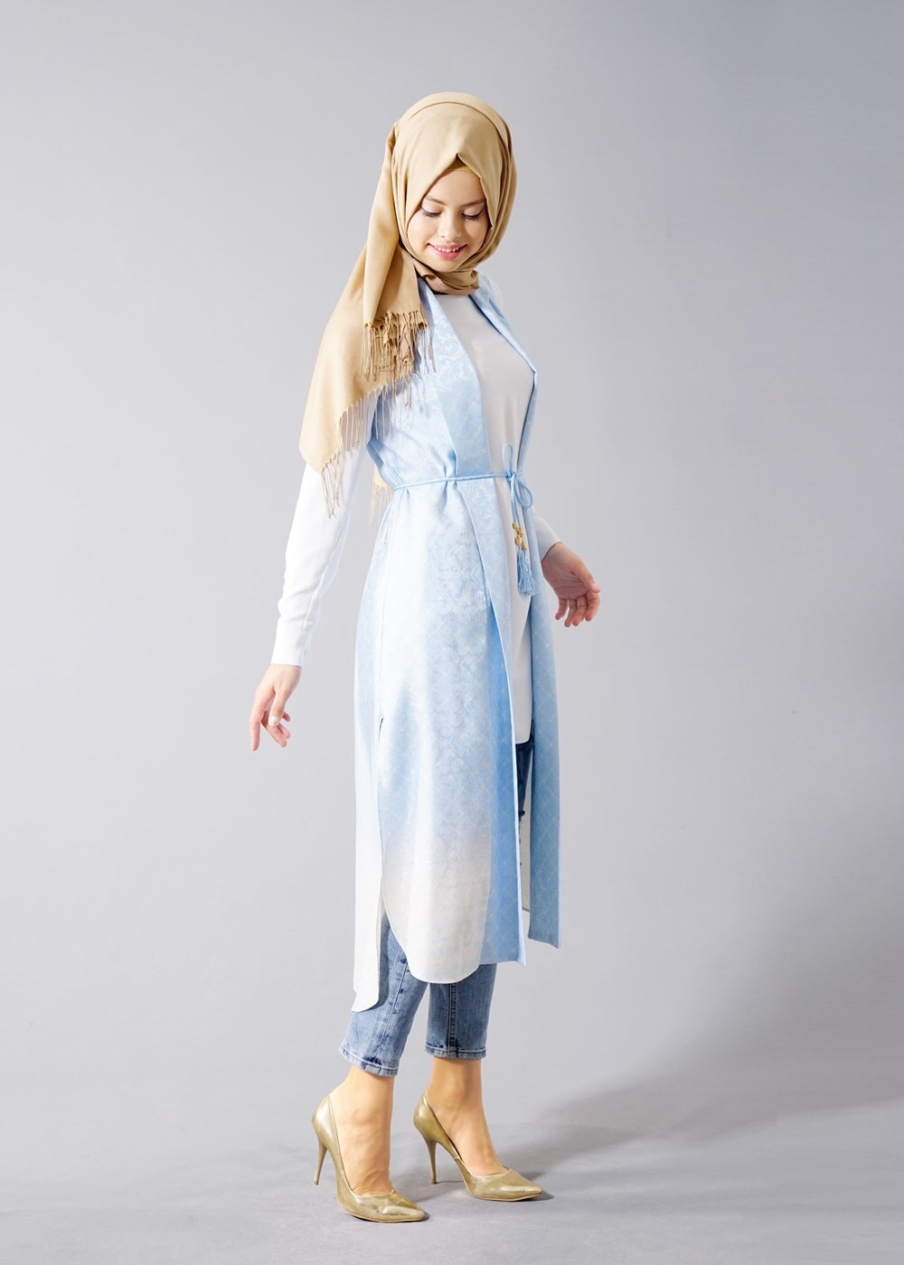 Vêtements hijab BLEU T 8329 Actüel Jakarlı Yelek