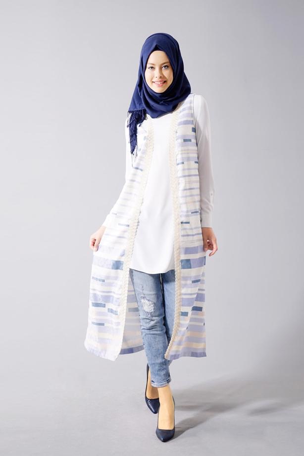 Vêtements hijab  T 8340 Actüel Cizgi Desenli Kabartmalı Yelek - TRENDTESETTÜR
