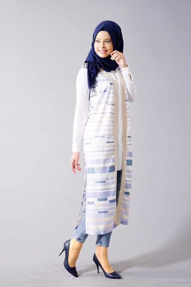Vêtements hijab  T 8340 Actüel Cizgi Desenli Kabartmalı Yelek - TRENDTESETTÜR