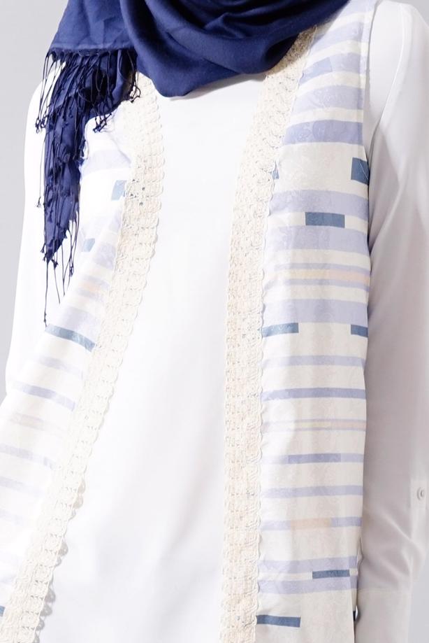 Vêtements hijab  T 8340 Actüel Cizgi Desenli Kabartmalı Yelek - TRENDTESETTÜR