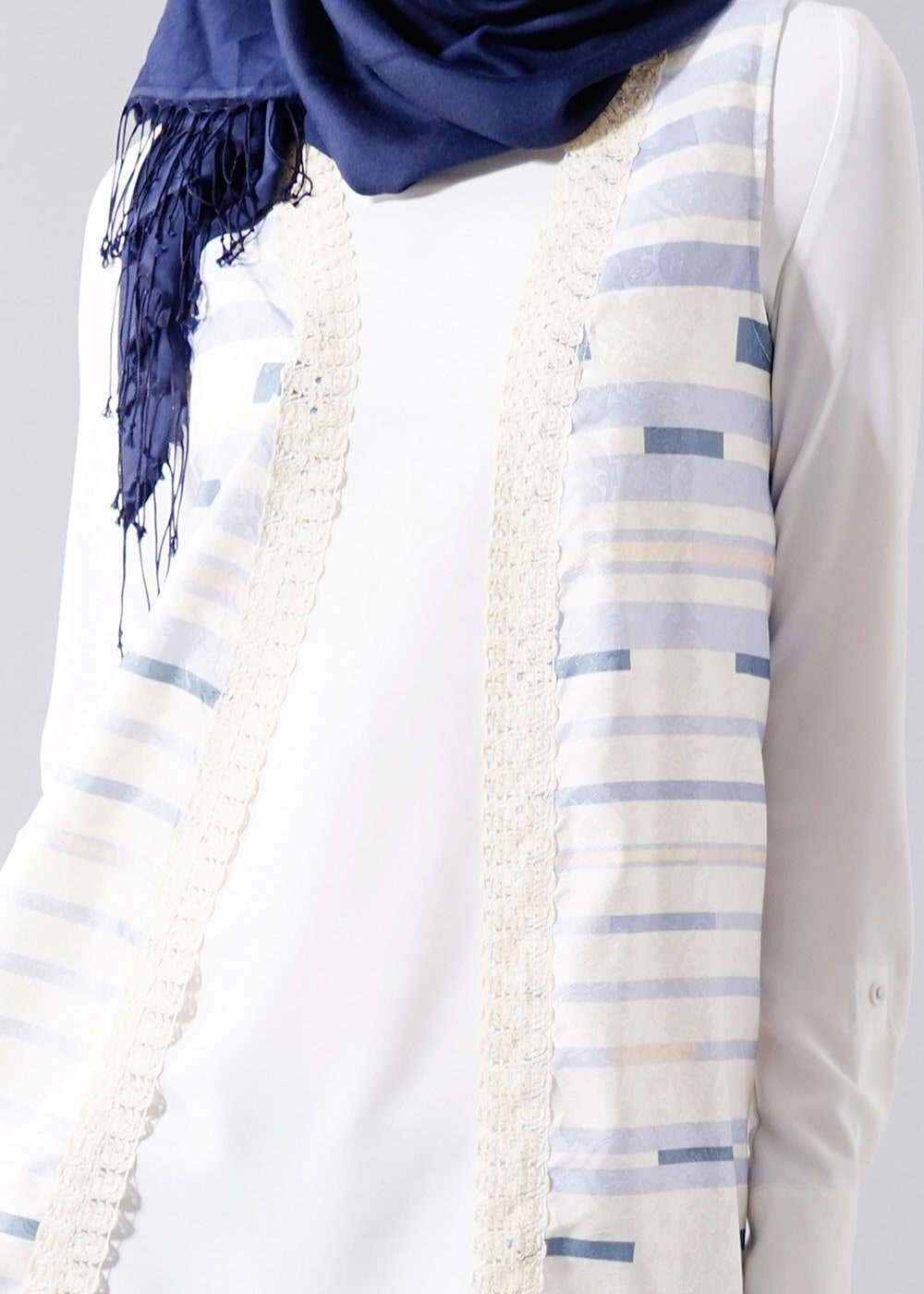 Hijab clothing PURPLE T 8340 Actüel Cizgi Desenli Kabartmalı Yelek