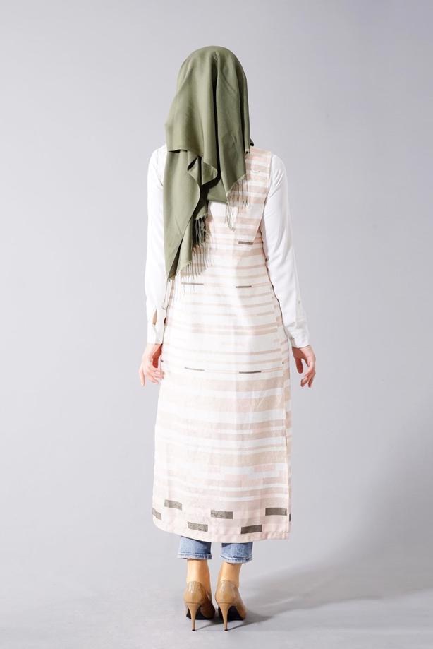 Vêtements hijab  T 8340 Actüel Cizgi Desenli Kabartmalı Yelek - TRENDTESETTÜR