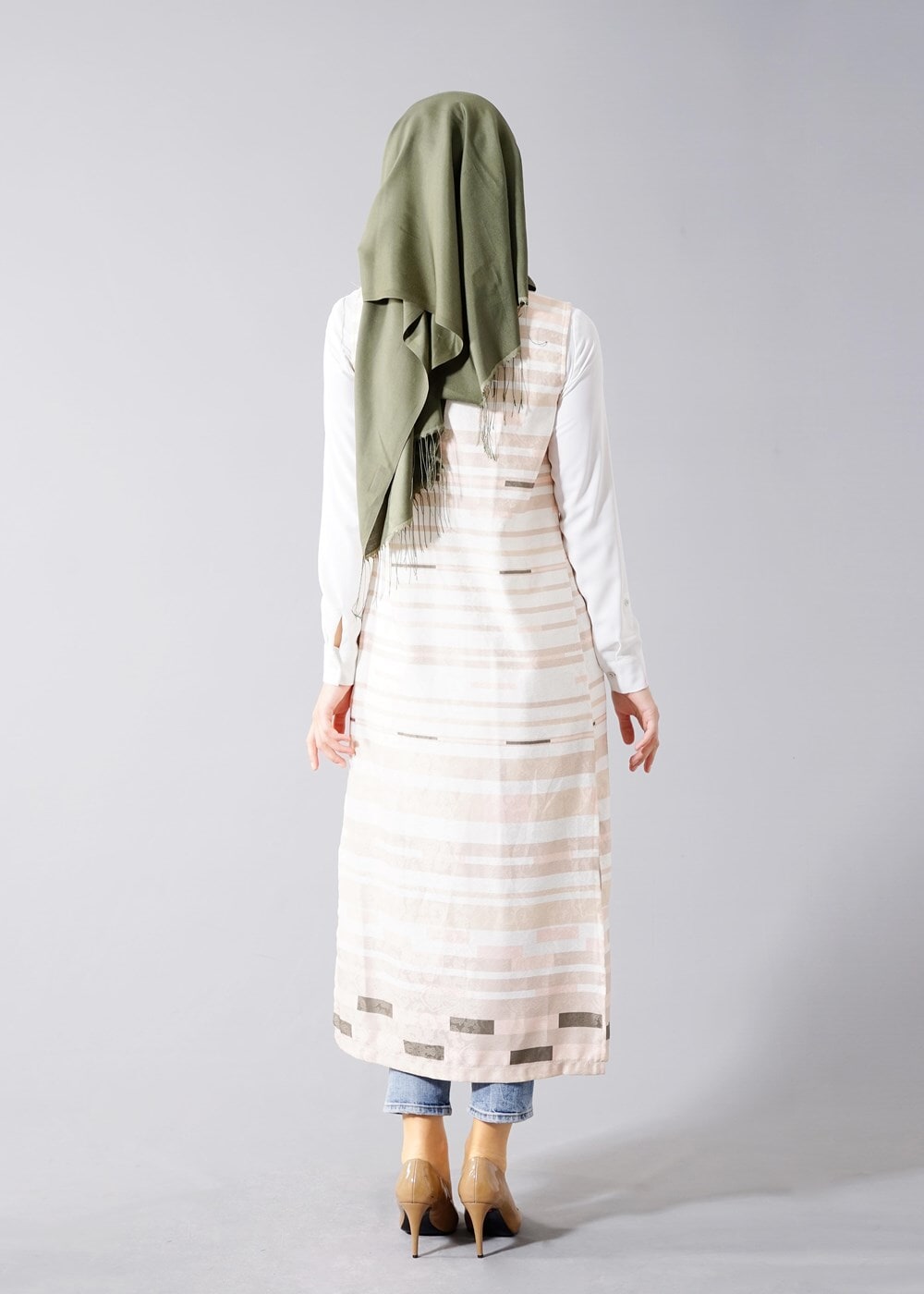 Vêtements hijab POUDRE T 8340 Actüel Cizgi Desenli Kabartmalı Yelek