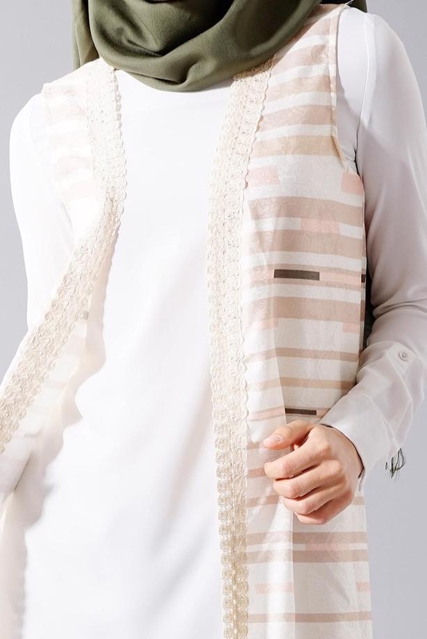 Vêtements hijab  T 8340 Actüel Cizgi Desenli Kabartmalı Yelek - TRENDTESETTÜR