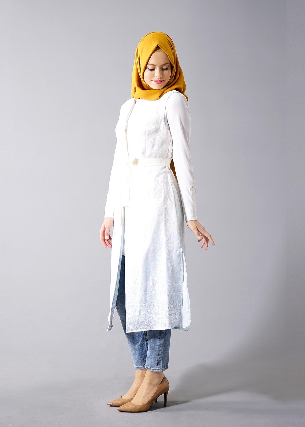 Vêtements hijab CRÈME T 8348 Actüel Kabartma Desenli Yelek