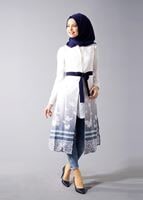 Hijab clothing CREAM T 8348 Actüel Kabartma Desenli Yelek