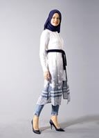 Hijab clothing CREAM T 8348 Actüel Kabartma Desenli Yelek