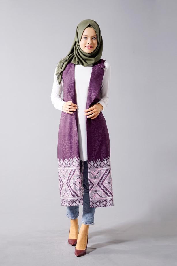 Vêtements hijab  T 8357 Actüel Etnik Desenli Kabartma Yelek - TRENDTESETTÜR